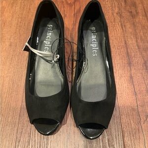 Black Peep Toe Wedge Shoes